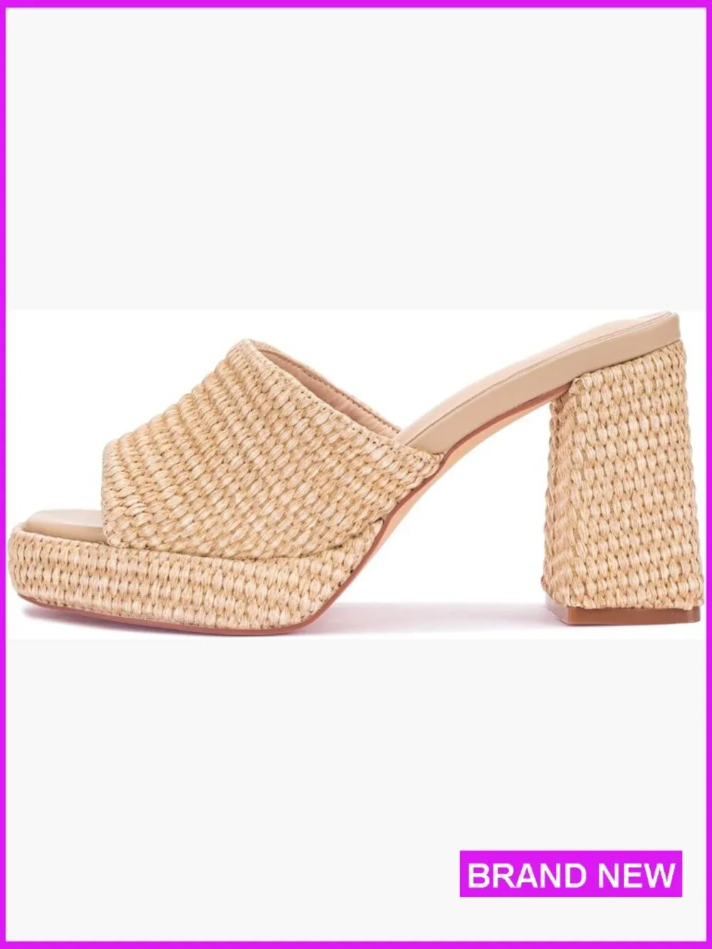 Raffia Platform Wedge Sandals Slip On Open Toe Chunky Block Heel Summer Vacation